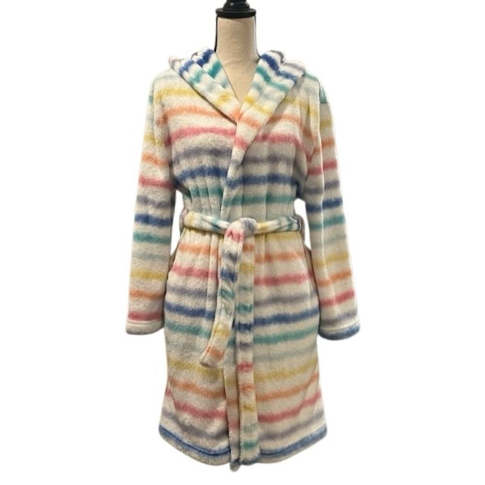 Pottery Barn Teen Hooded Rainbow Stripe Plush Robe